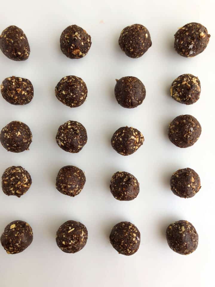 chocolate espresso energy bites on a white background