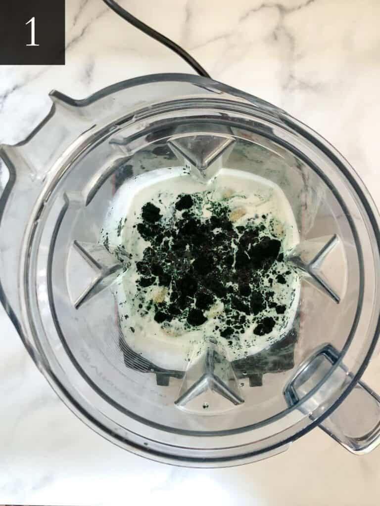 mint chocolate chip ice cream with everything in the blender