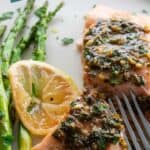 salmon with fork