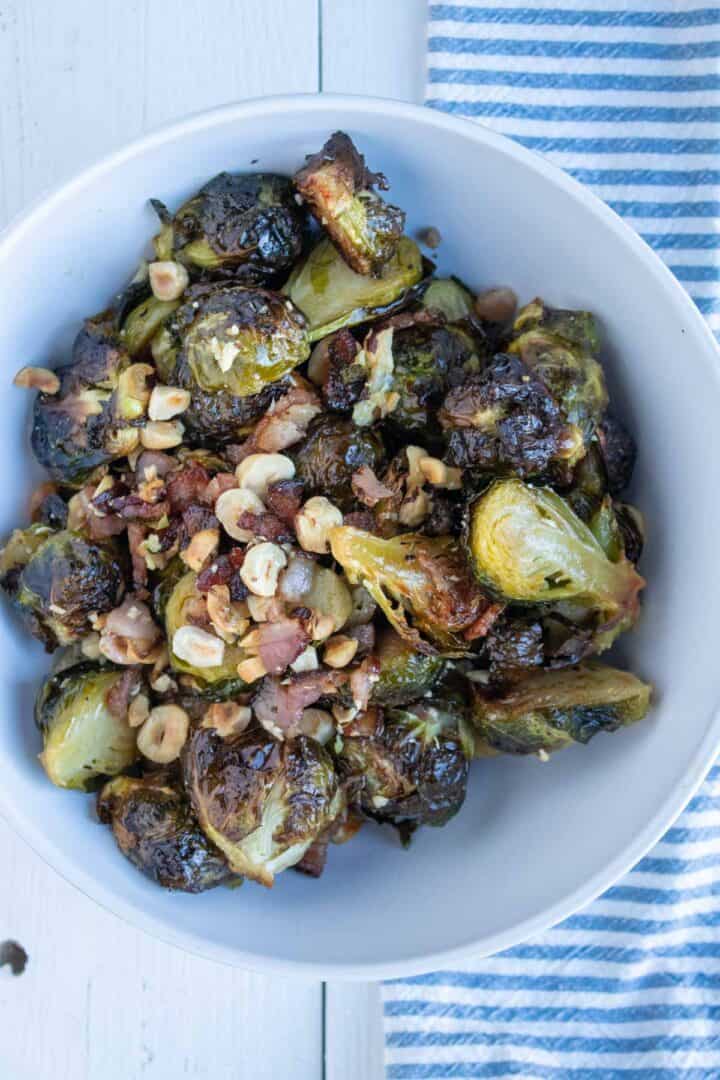oven roasted brussels sprouts served in a bowl