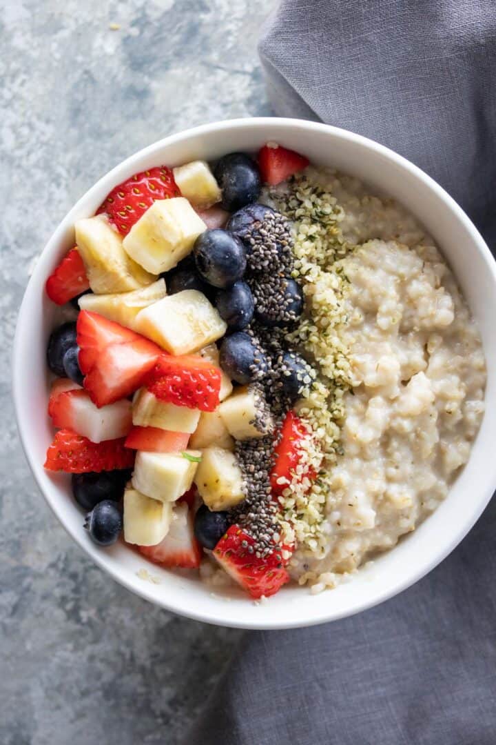 how to make oatmeal with eggs overhead shot