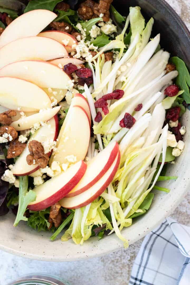 apple cranberry salad in a large salad bowl