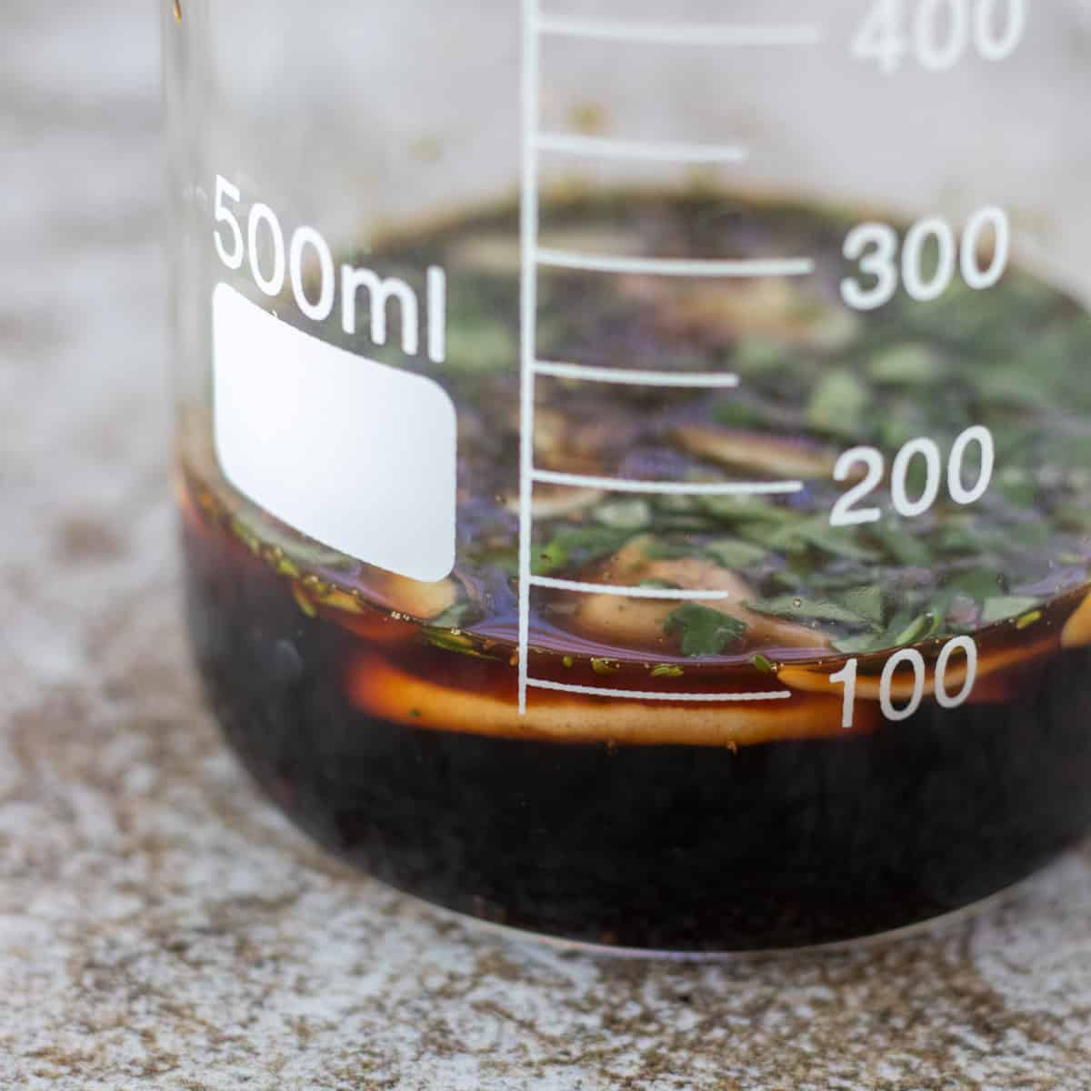 Balsamic vinegar in a glass jar.