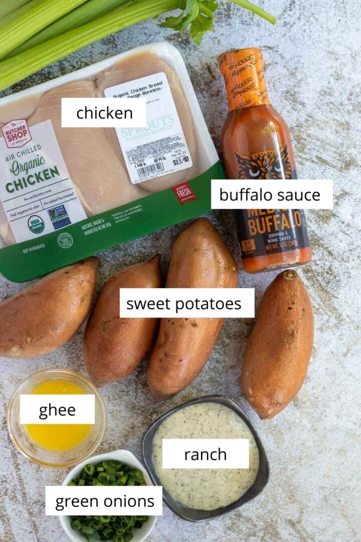 ingredients needed for buffalo chicken stuffed sweet potatoes
