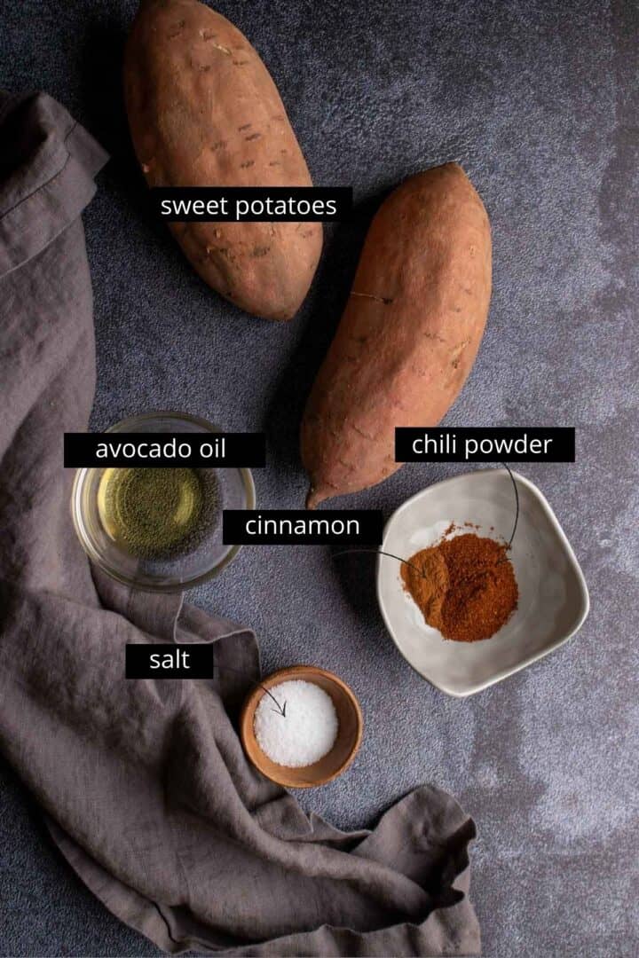 Ingredients used to make air fried sweet potatoes.