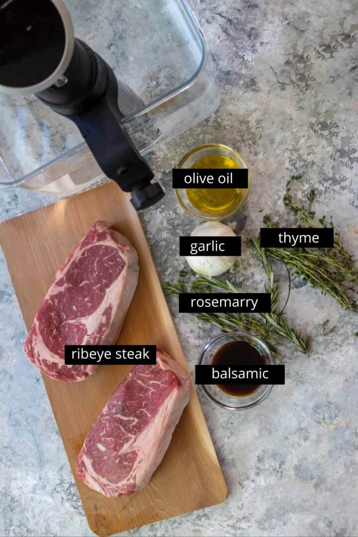 Ingredients for sous vide ribeye steak.