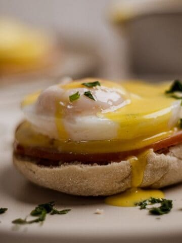 Eggs Benedict with hollandaise sauce.