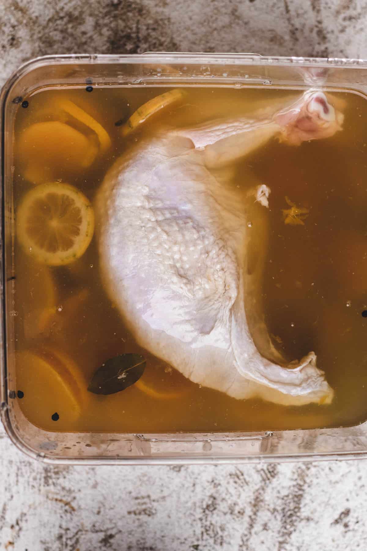 Turkey breast inside brine.