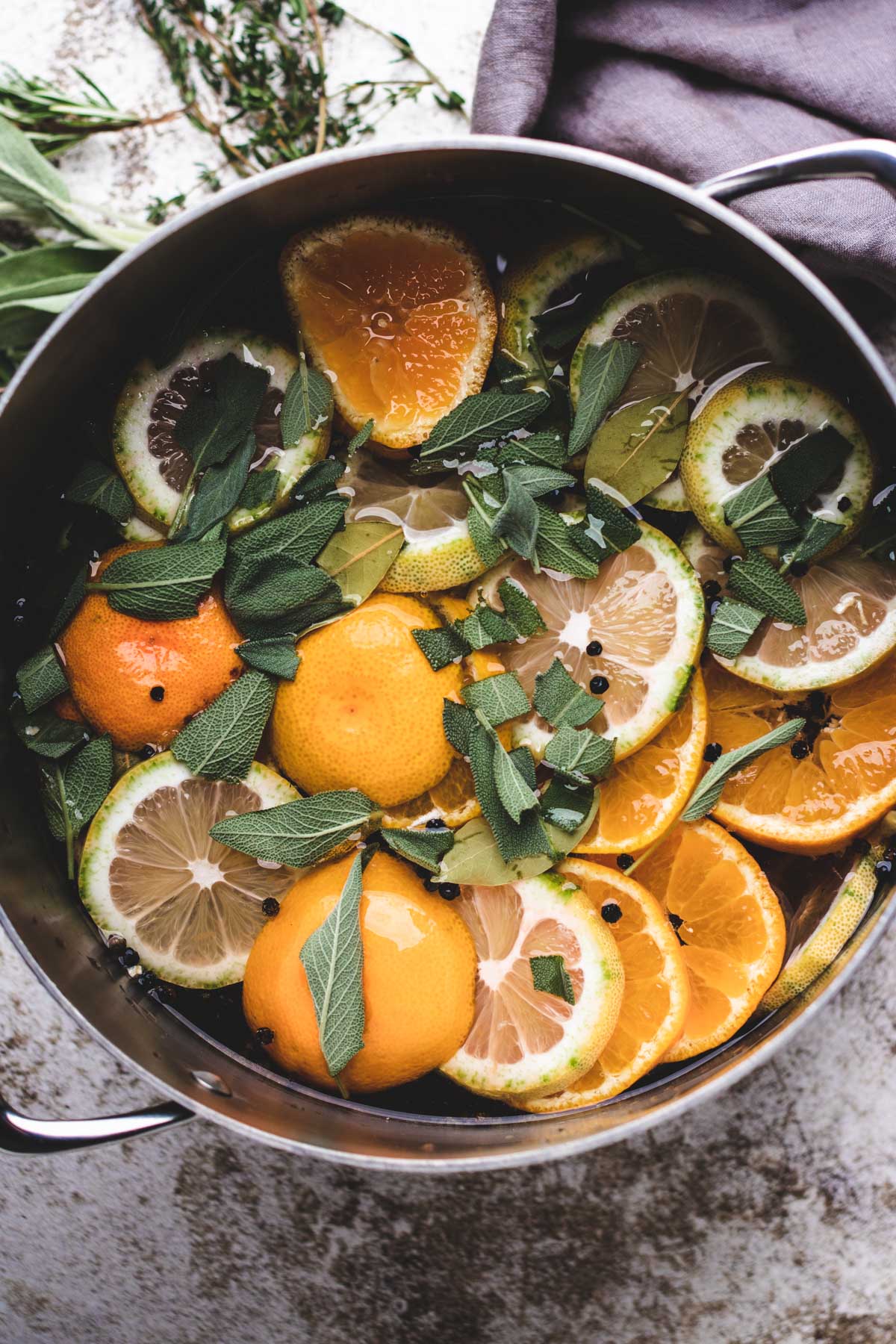 Citrus brine with lemon and oranges.