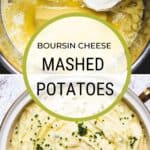 Mixing Boursin cheese into potatoes.