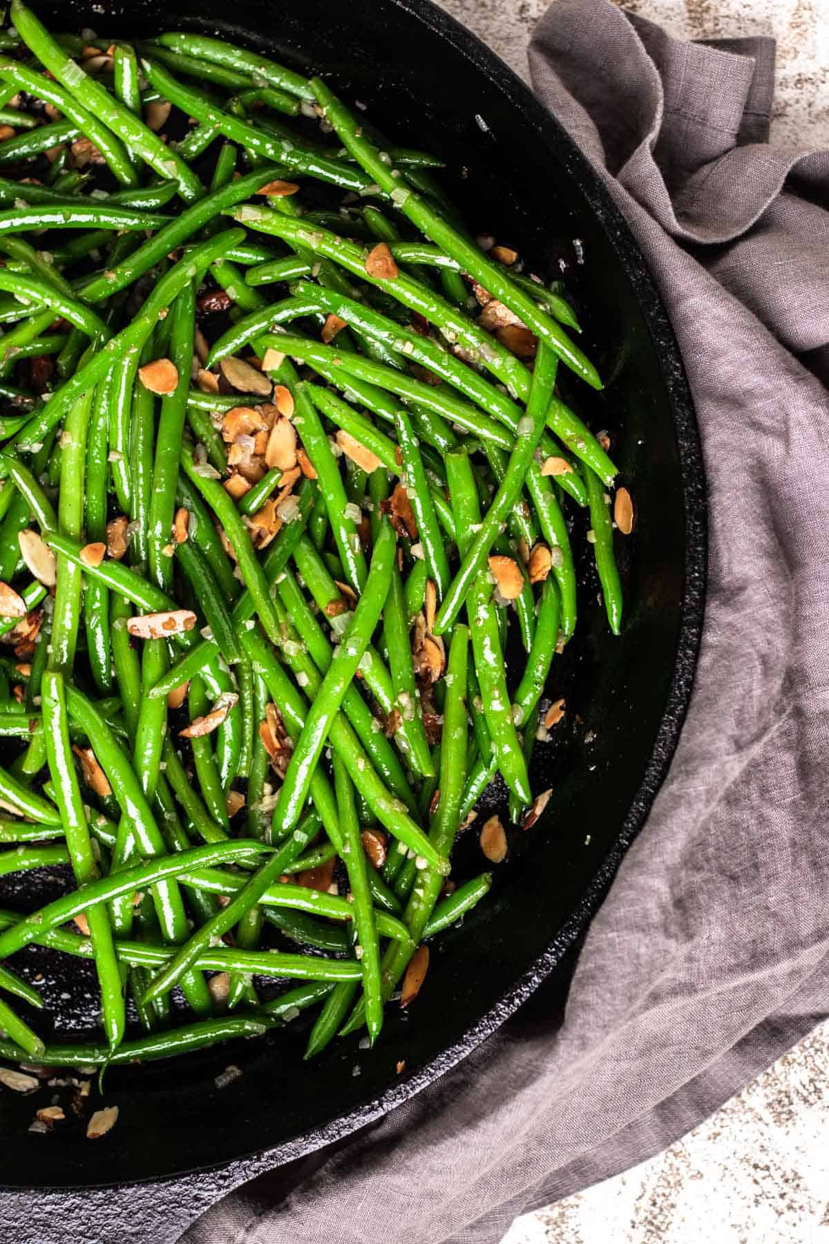 Green Bean Almondine in a pan.