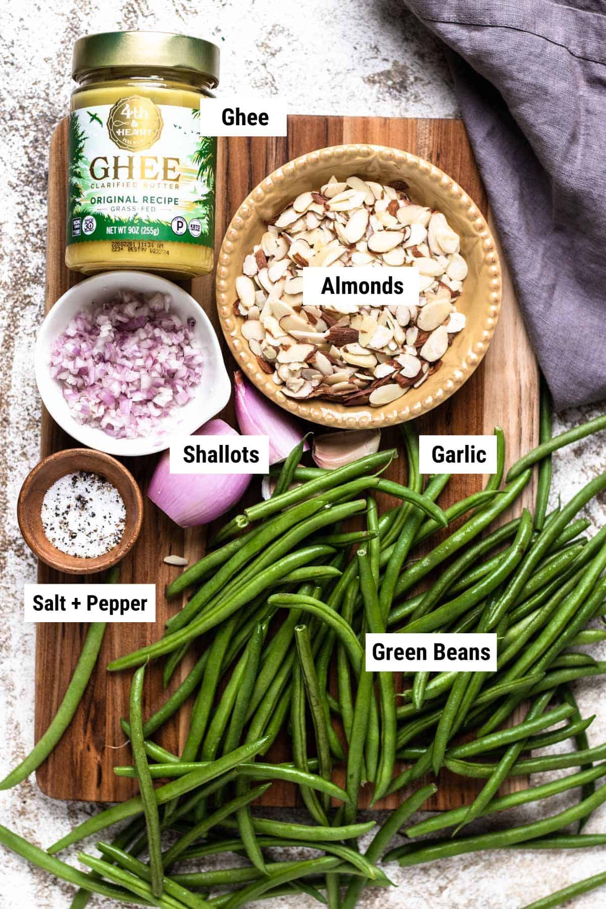 Green bean almondine ingredients.