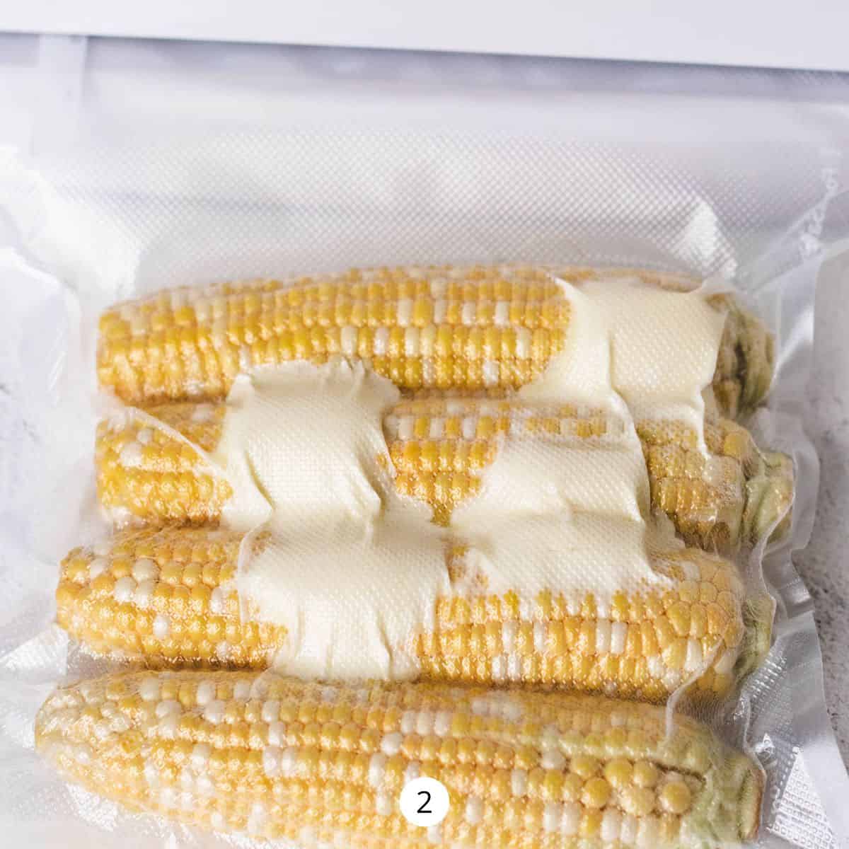 Corn on the cob and butter vacuum sealed.