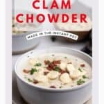 Two round bowls with clam chowder inside of it.