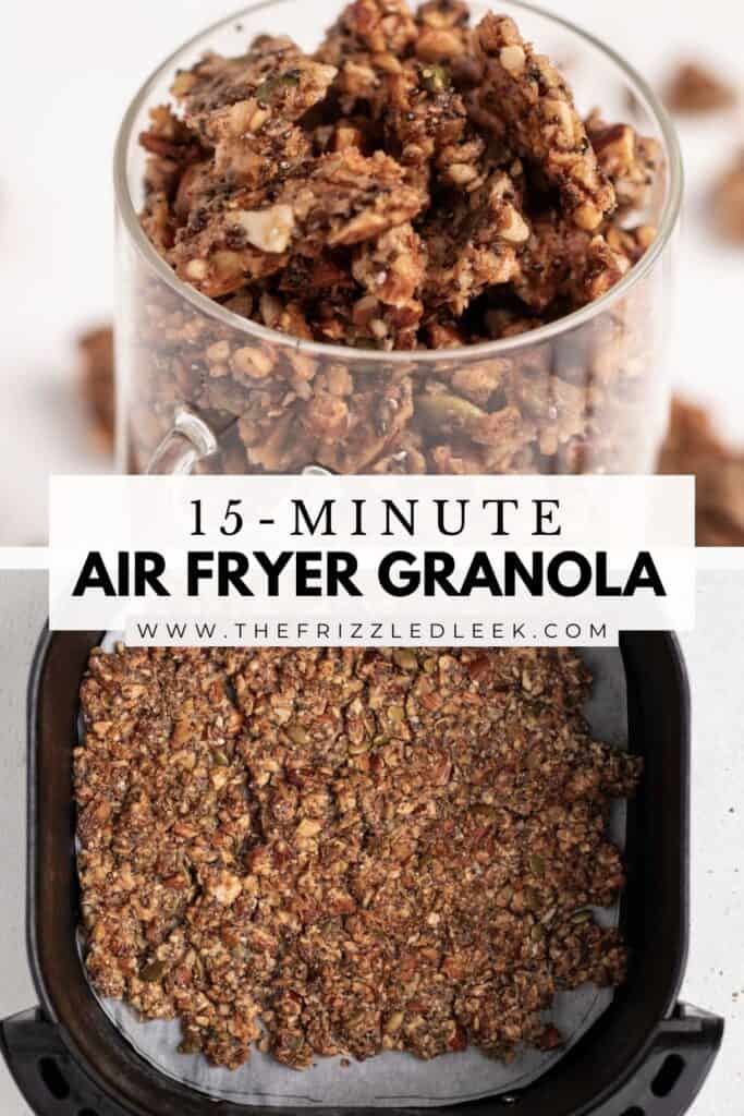 Granola clusters piled high inside of a glass jar.
