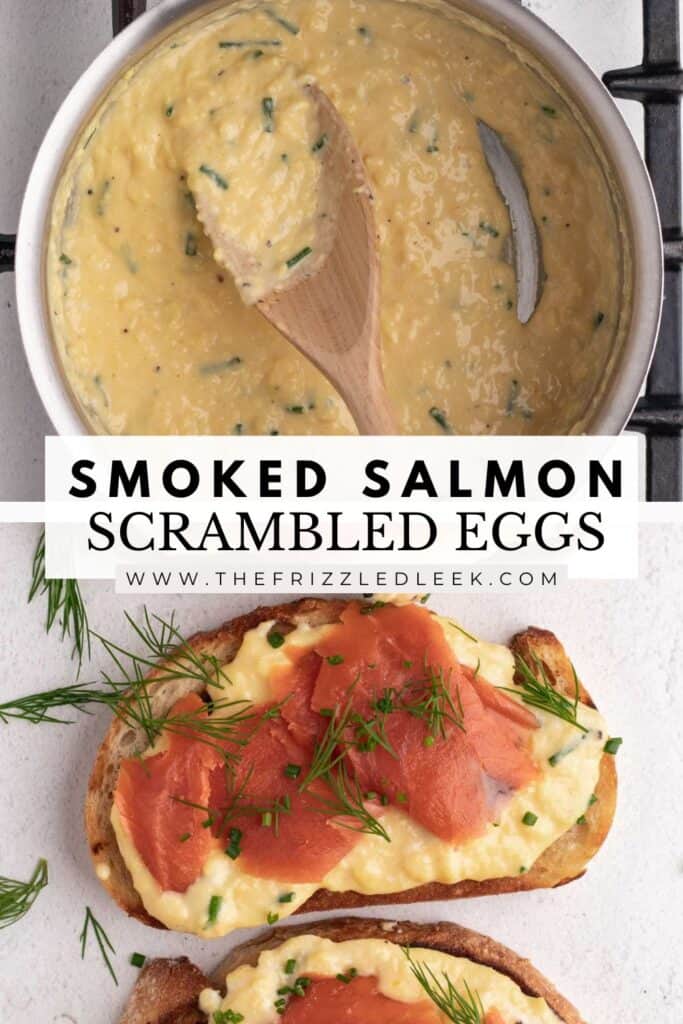 Creamy scrambled eggs and chives cooked in a saucepan.
