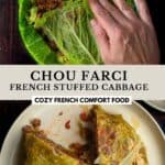 Folding the cabbage leaves over meat filling to finish assembling the Chou Farci.