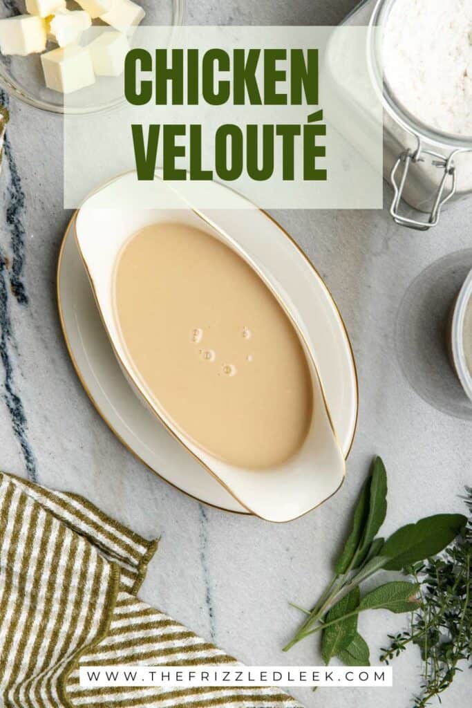Chicken velouté served in a gravy boat.